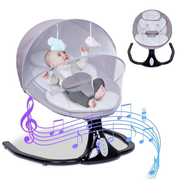 GIATUEE Electric Baby Swing with 12 Lullables, 4-Speed Infant Toddler Swings Bouncer, Bluetooth