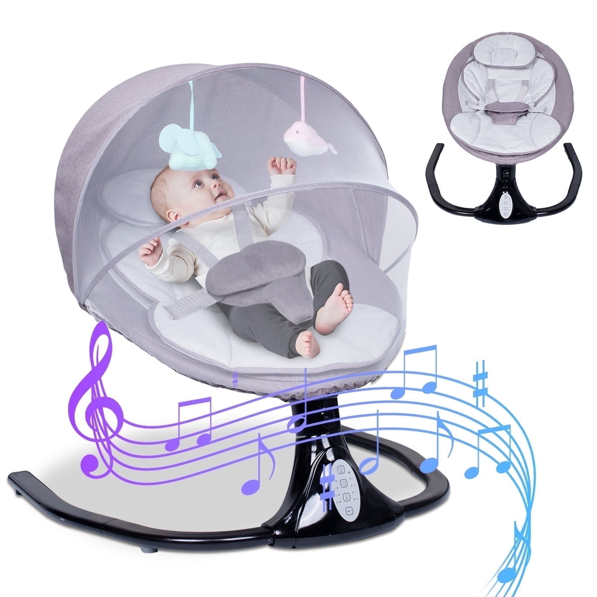 GIATUEE Electric Baby Swing with 12 Lullables, 4-Speed Infant Toddler Swings Bouncer, Bluetooth