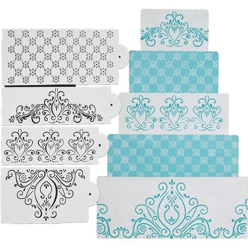 4pcs Set Prinecess Stencil Flower Fondant Cake Stencil Cookie Diy