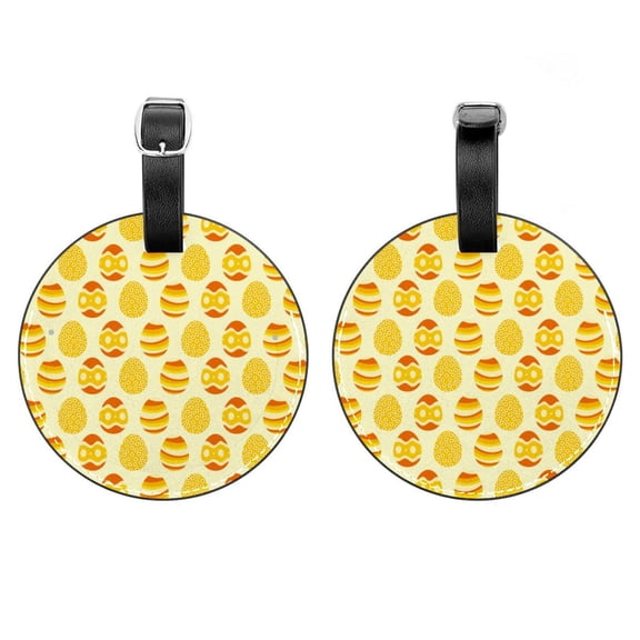 2Pcs Leather Round Yellow Easter Egg Cruise Luggage Tag with Privacy Cover and Name ID Tag - Suitable for Travel Handbags Backpacks School Bags Luggage Tags