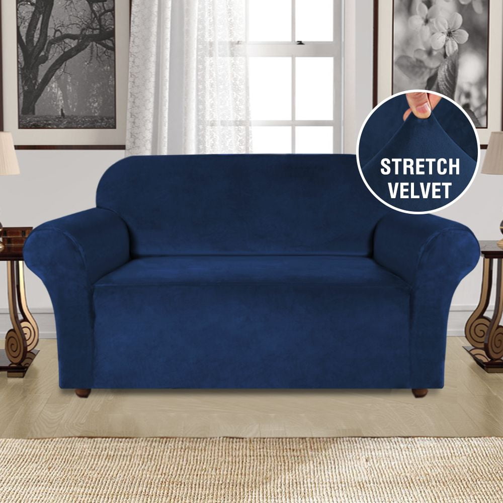 Turquoize 1 Piece Velvet Sofa Slipcovers for 2 Cushion Couch Covers