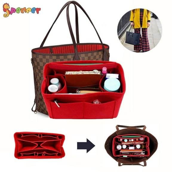 Spencer Felt Purse Bag Organizer Insert Bag In Bag with Zipper Handbag Tote Shaper Fit Speedy Neverfull "Red,Medium"