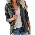 thumbnail image 3 of Rejlun Ladies Military Jacket Solid Color Outwear Long Sleeve Coat Streetwear Utility Jackets Slim Fit Fall Grey L, 3 of 4