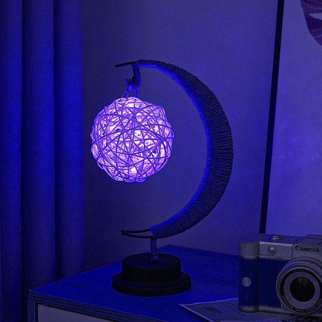 Luz decorativa LED con forma de estrella y luna, luz de Navidad con forma de manzana, regalo de cumpleaños, cuerda de cáñamo hecha a mano, luz de noche de hierro USB
