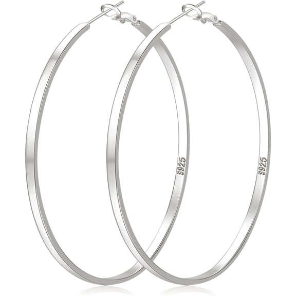 Leander Sterling Silver Hoop Earrings Large Silver Hoop Earrings for Women Lightweight Big Hoops Earring Hypoallergenic Thin Hoops Earring for Women 30/40/50/60/65/70MM