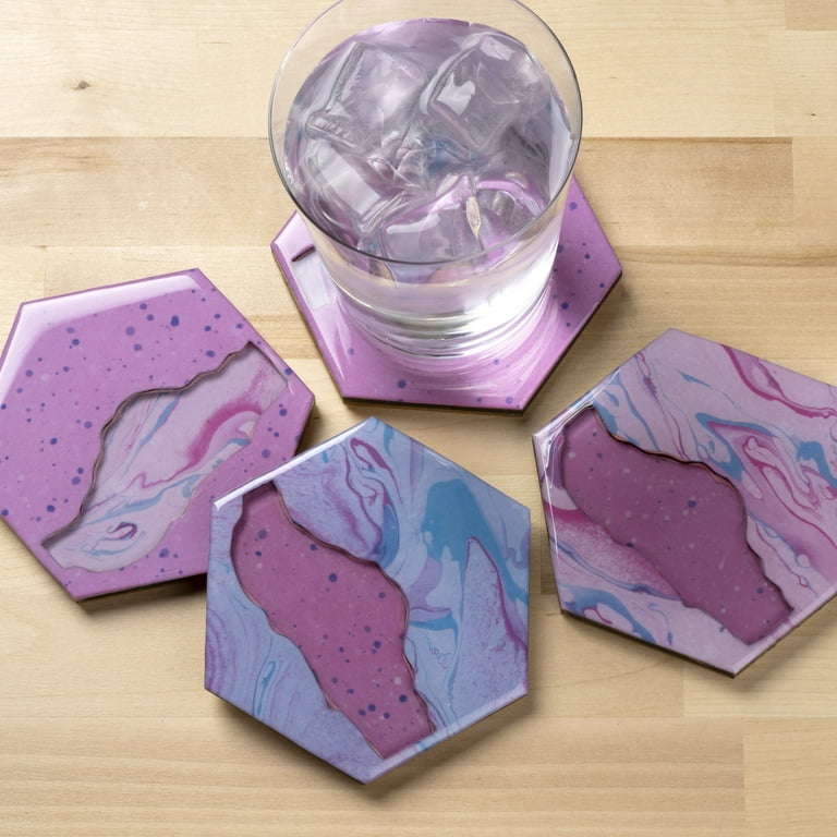 Plaid Unpainted Wood Resin Pouring Coasters, River, Set of 5