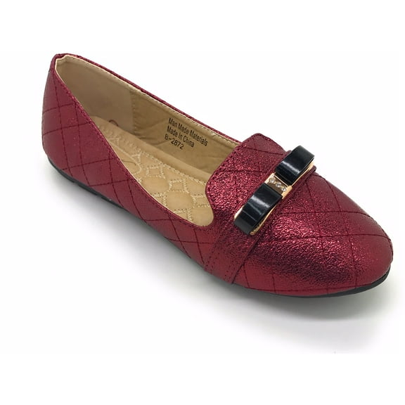 Victoria K Techno Shine Quilted Texture Black Bow Ballerina Flats (Women)