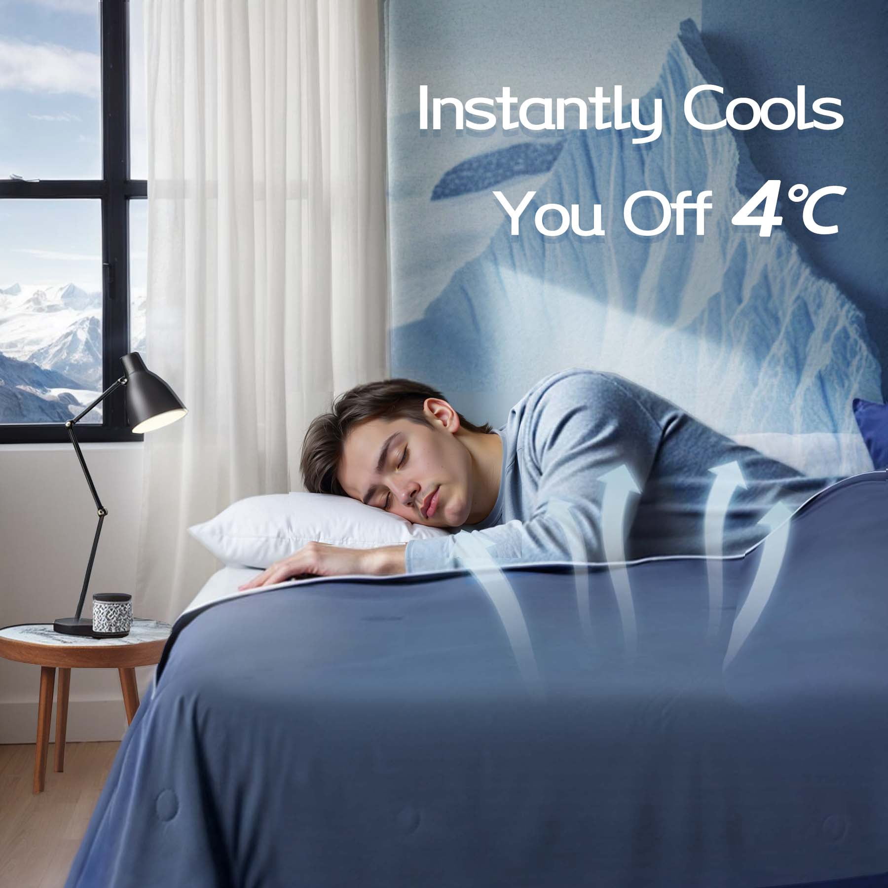 Cooling Comforter Queen Size, Cooling Blankets for Hot Sleepers and Night Sweats,TENCEL™ Lyocell Summer Comforter Blue