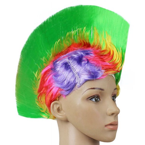 Peluca de baile de disfraces con abanicos, colores divertidos, peluca esponjosa, cabello estilo punk con cresta de gallo