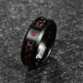 thumbnail image 2 of JQUEEN Men's 8mm Black Tungsten Carbide Rings Red Carbon Fiber with Red Zircon Engagement Rings, 2 of 5