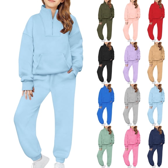Girls 2 Piece Sweatsuit Set Long Sleeve Half Zip Sweatshirt Elastic Waist Jogger Sweatpant with Pockets Casual Tracksuit Outfits