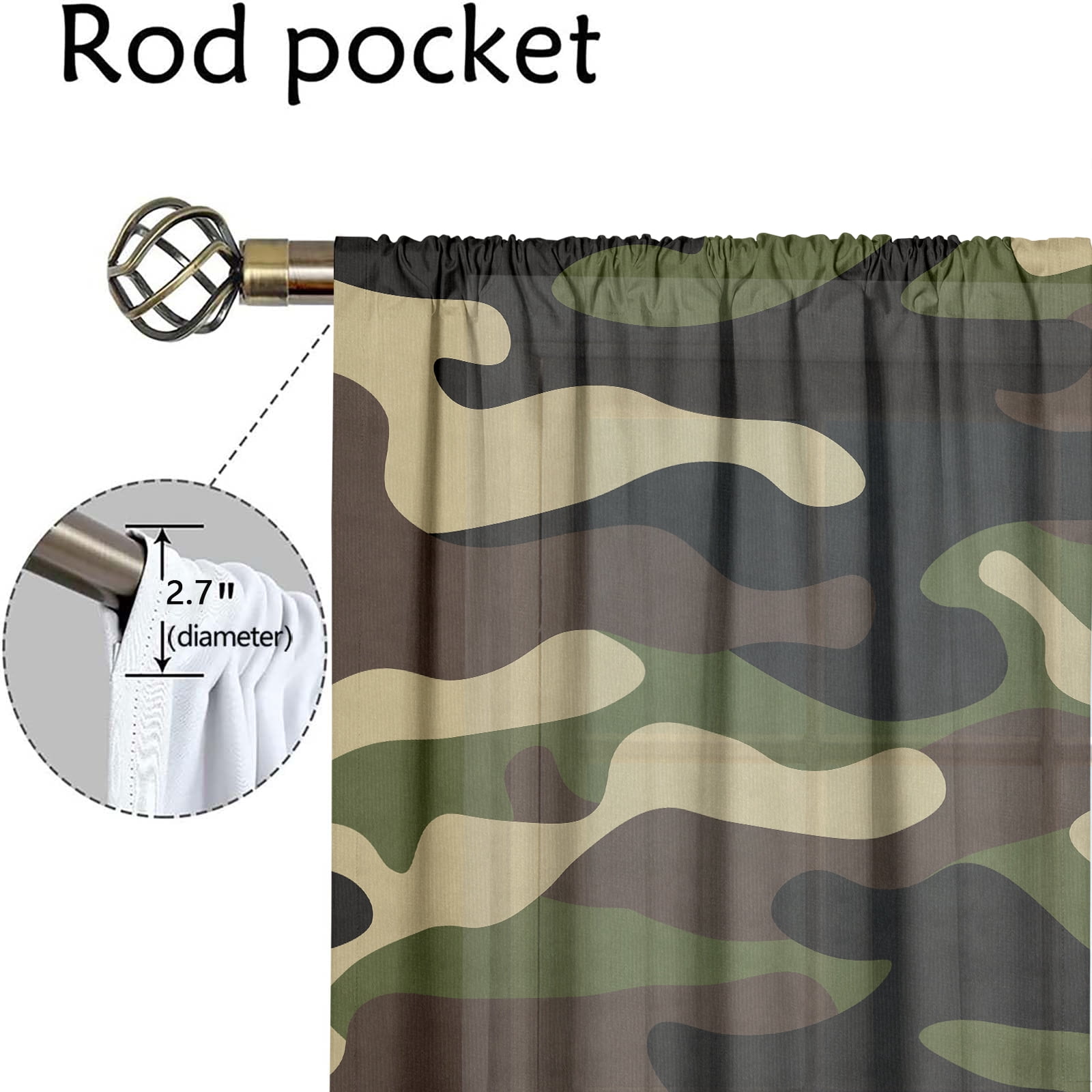 WNOOHIY Army-green Camouflage Bohemian Chic Window Curtains for Bedroom and Living Room, Set of 2 Panels
