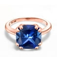 thumbnail image 3 of Gem Stone King 5.32 Ct Cushion Blue Created Sapphire 18K Rose Gold Plated Silver Double Prong Ring, 3 of 6
