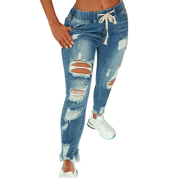 Ripped Jeans for Womens Fashion Slim Fit Destroyed Distressed Jean Pants  Denim Pants Trousers Leggings - Walmart.com
