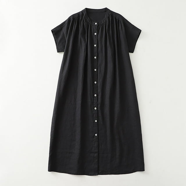 LOVZFMLL Women's Round Neck Loose Dress Black M