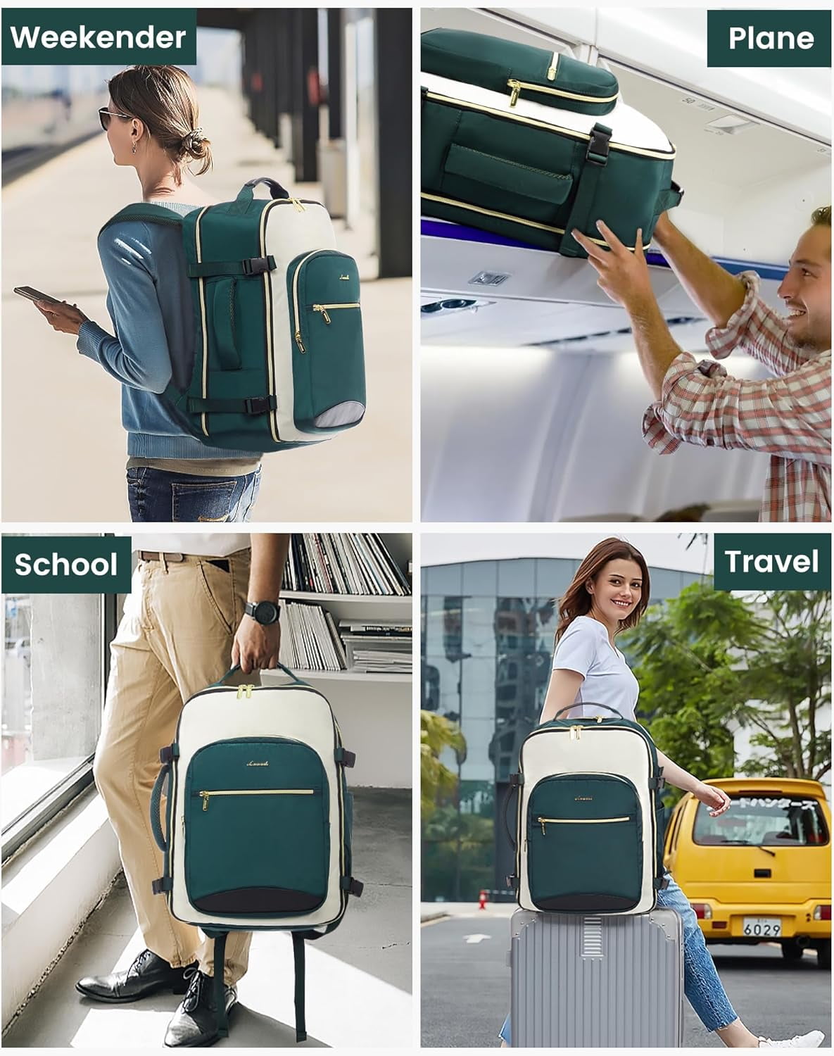 LOVEVOOK Large Travel Backpack for Women & Men, 40L Carry on Backpack for Airplanes, TSA Personal Item Travel Bag fits 17" Laptop, Waterproof Travel Essentials Airline Approved with 3 Packing Cubes