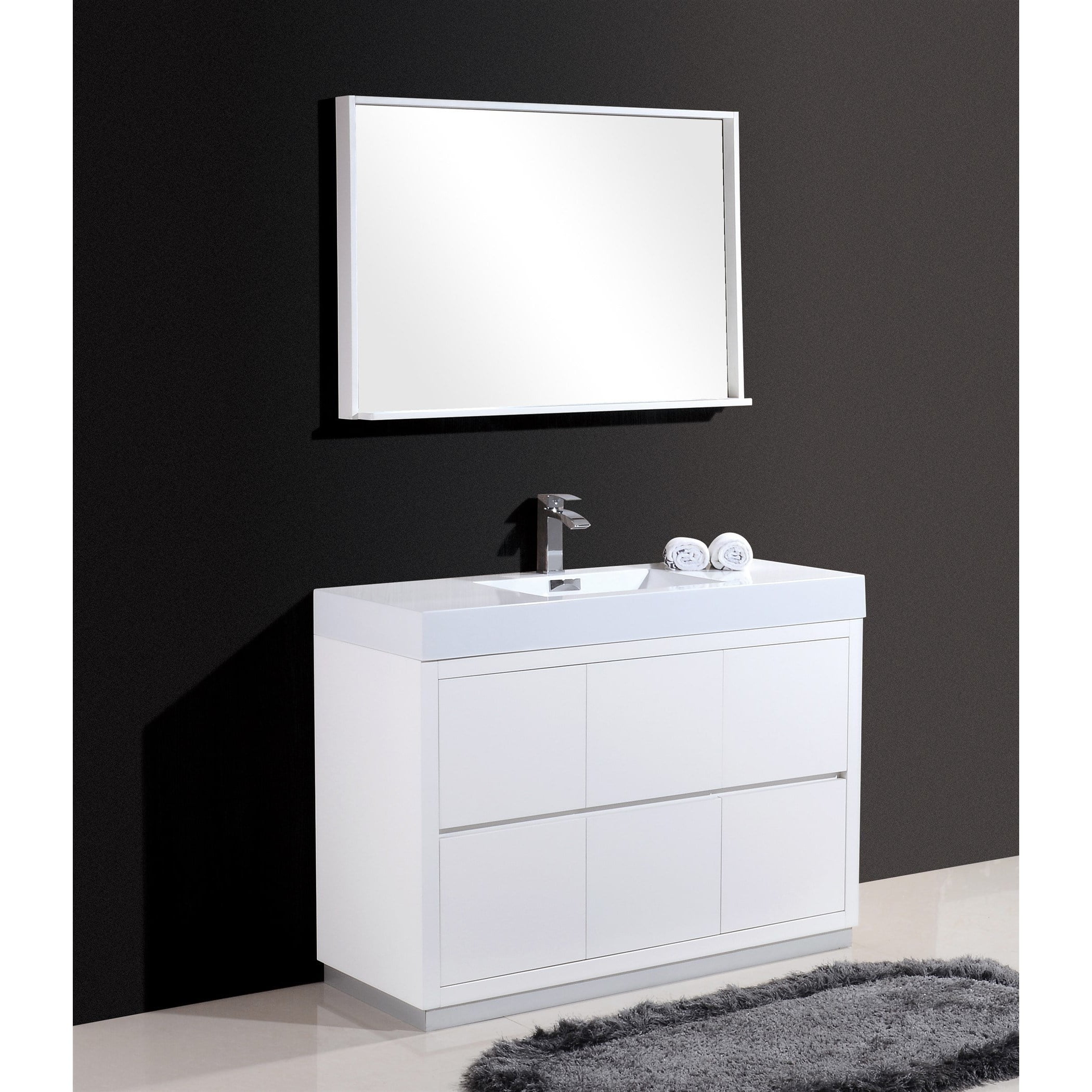 Kubebath Bliss 48" High Gloss White Free Standing Single Sink Modern