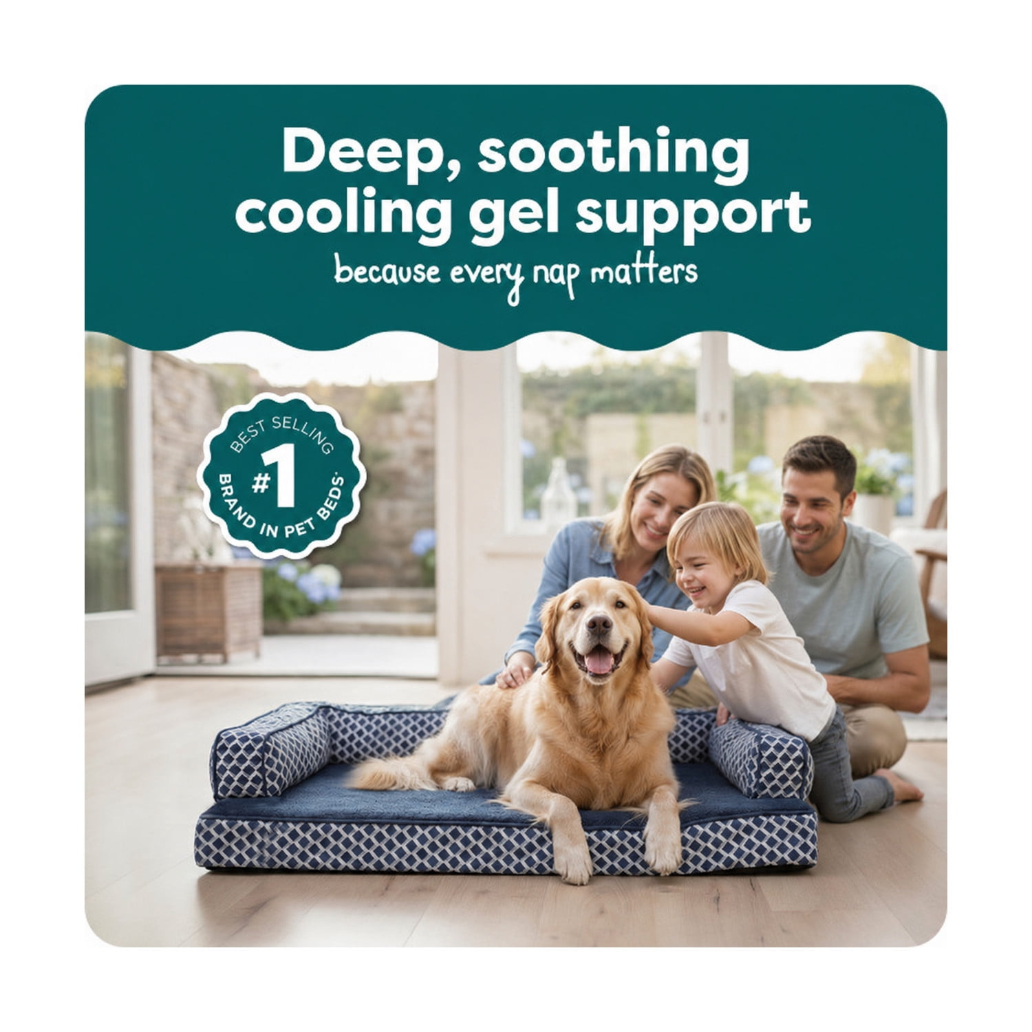 FurHaven Plush & Decor Cooling Gel-Top Comfy Couch Bed, Diamond Blue, Jumbo Plus, 1 Count