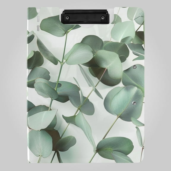 Green Eucalyptus Leaves Foldable Binder Folder Clipboard with Pen Slot Double Clips A4 Size File Storage
