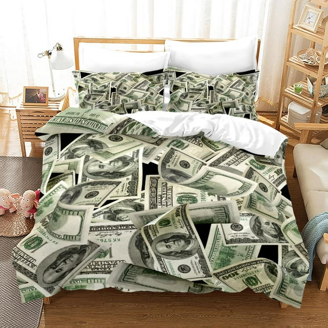 Ensemble de Housse de Couette Imprimée 3D Billets de Banque avec Taies d'Oreiller pour Lit Très Grand Size
