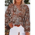 thumbnail image 3 of Aleumdr Women's Plus Size Chiffon Tops V Neck Blouses Flowy Long Sleeve Floral Casual Shirts Tops Brown 5X, 3 of 3