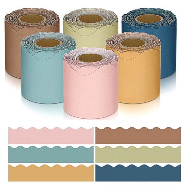 6 rollos de 60 metros (196,8 pies) de bordes coloridos para decoración de tablones de anuncios con diseño festoneado.