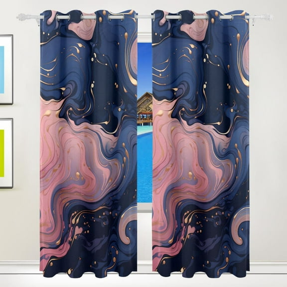 Waves Curves Pink Blue Black Out Curtains 84 Inch Length for Bedroom Living Room Windows 2 Panels Set
