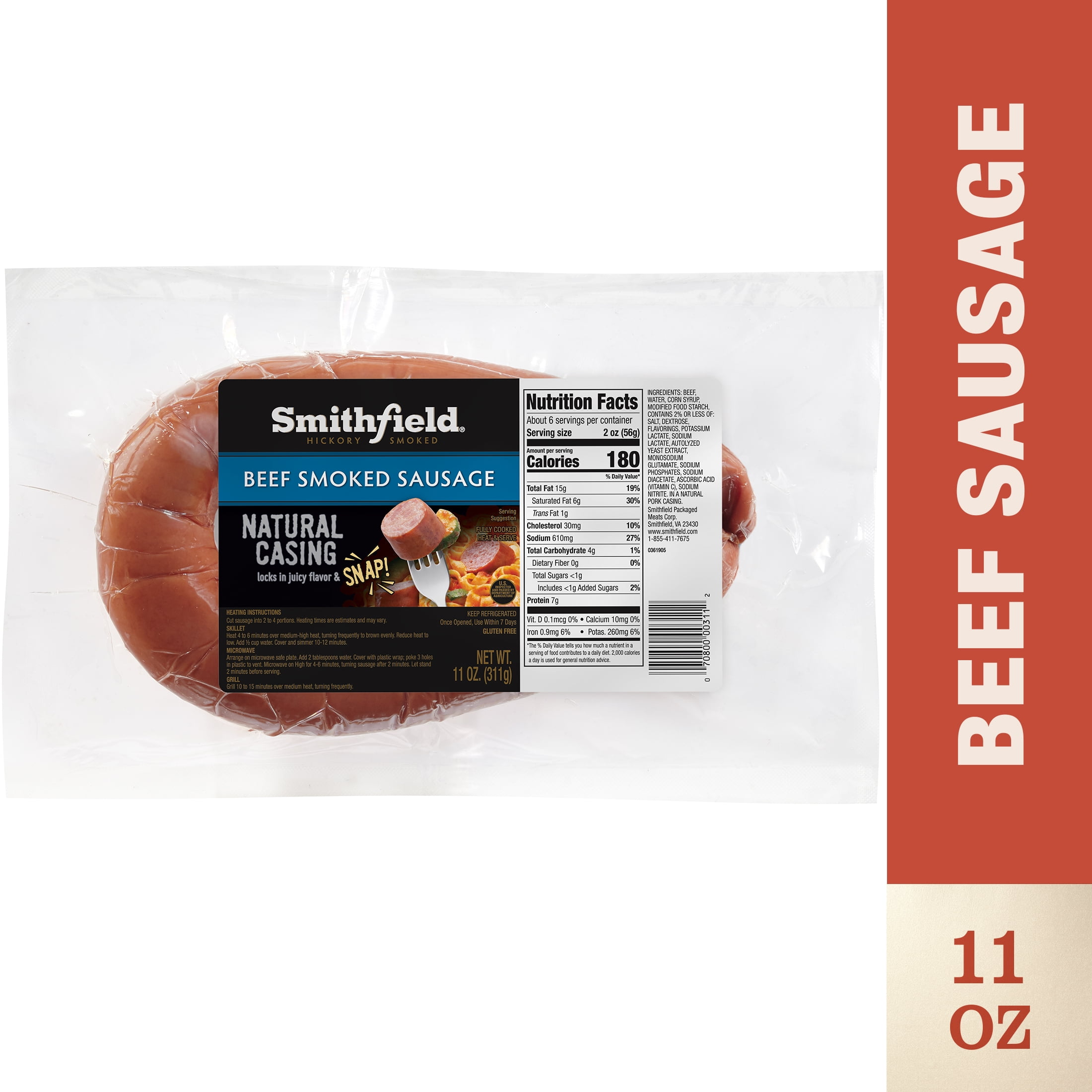 Smithfield Hickory Smoked Beef Sausage Rope, 11 oz