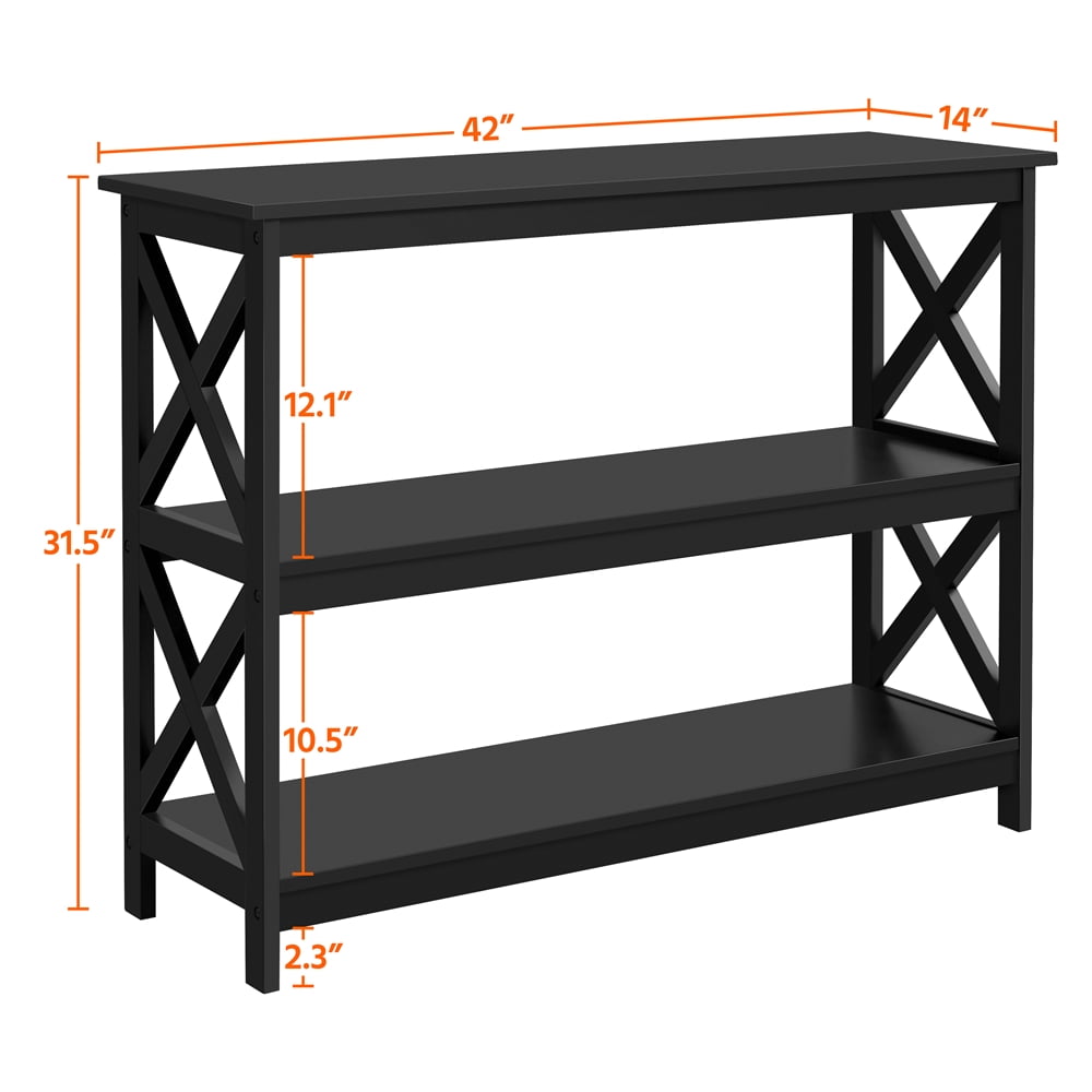 Renwick 3-Tier Wooden X-Design Console Table with Storage Shelves for Living Room, Black