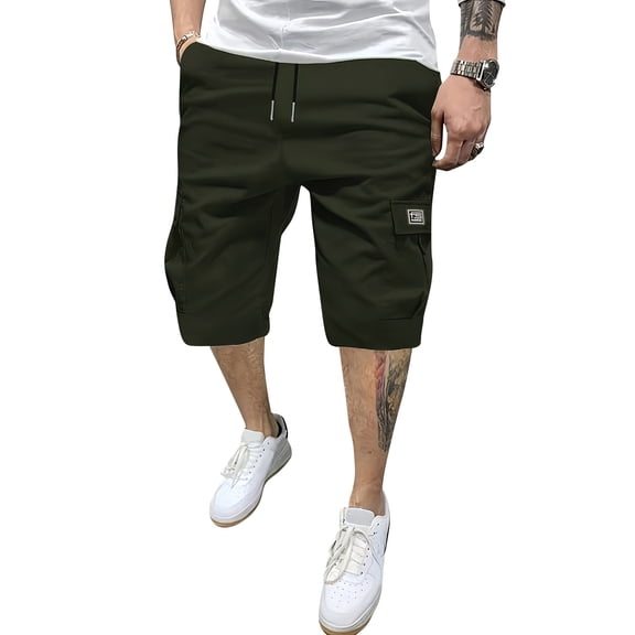 IAJDKMEK Men's Cargo Shorts with Pockets - Elastic Waist Beach Shorts, Versatile Hiking Shorts, and Multi-Pocket Work Shorts with Comfortable Fit,Army Green L
