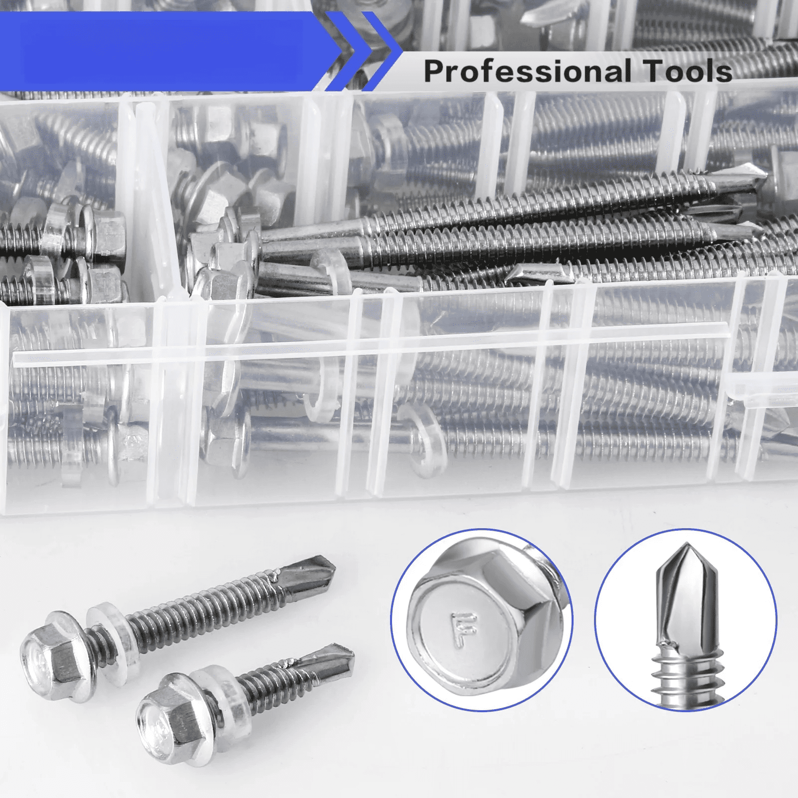 140pcs Hex Washer Head Self Drilling Tek Screw Assortment Kit, #12 Self Tapping Screw For Metal, 410 Rust Proof Wood Plastic Sheet Metal Screw