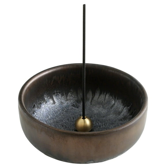 Asayu Japan 3.9" Zen Incense Holder for Sticks with Ash Catcher Black and Gold