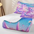 thumbnail image 4 of Manfei Floral Axolotl Quilt King, Rose Garden Art King Coverlet Set, Pink Cyan, 3pcs, 1 Bedspread and 2 Pillowcases, 4 of 7