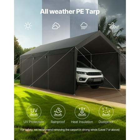 12x20FT Heavy Duty black Carport Canopy with Sidewalls, Outdoor Car Shelter for Long-Term Use