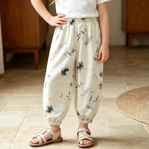 Avtoify Girls Pants 1-13 Years Girls' Casual Printed Loose Sports Breathable Thin Leg Binding Proof Pants