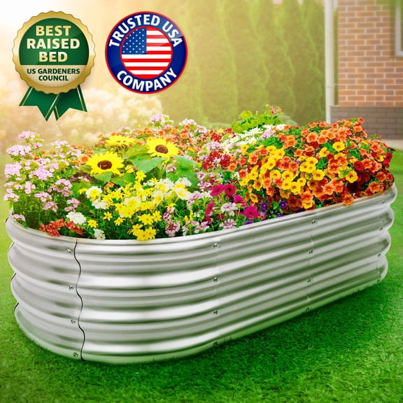 Galvanized Raised Garden Bed, Heavy-Duty Steel Planter Gardening Box W/ Open Base Design for Vegetables & Flowers by EcoEarth
