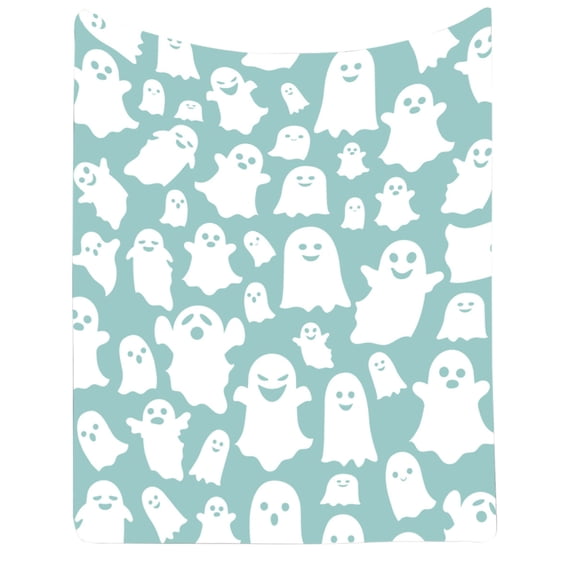 Halloween Ghost Blanket,29.5x39.4 Inch Cute Soft Throw Blankets Gift for Women Men,Faux Flannel Blanket for Sofa Lounge,Office Nap Break,Light Blue