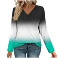 thumbnail image 3 of Womens V Neck T Shirts, Long Sleeve Shirts for Women Fall Fashion Loose Fit Ombre Tie Dye Dressy Blouses T-Shirts with Oblique Buttons S-2XL, 3 of 6