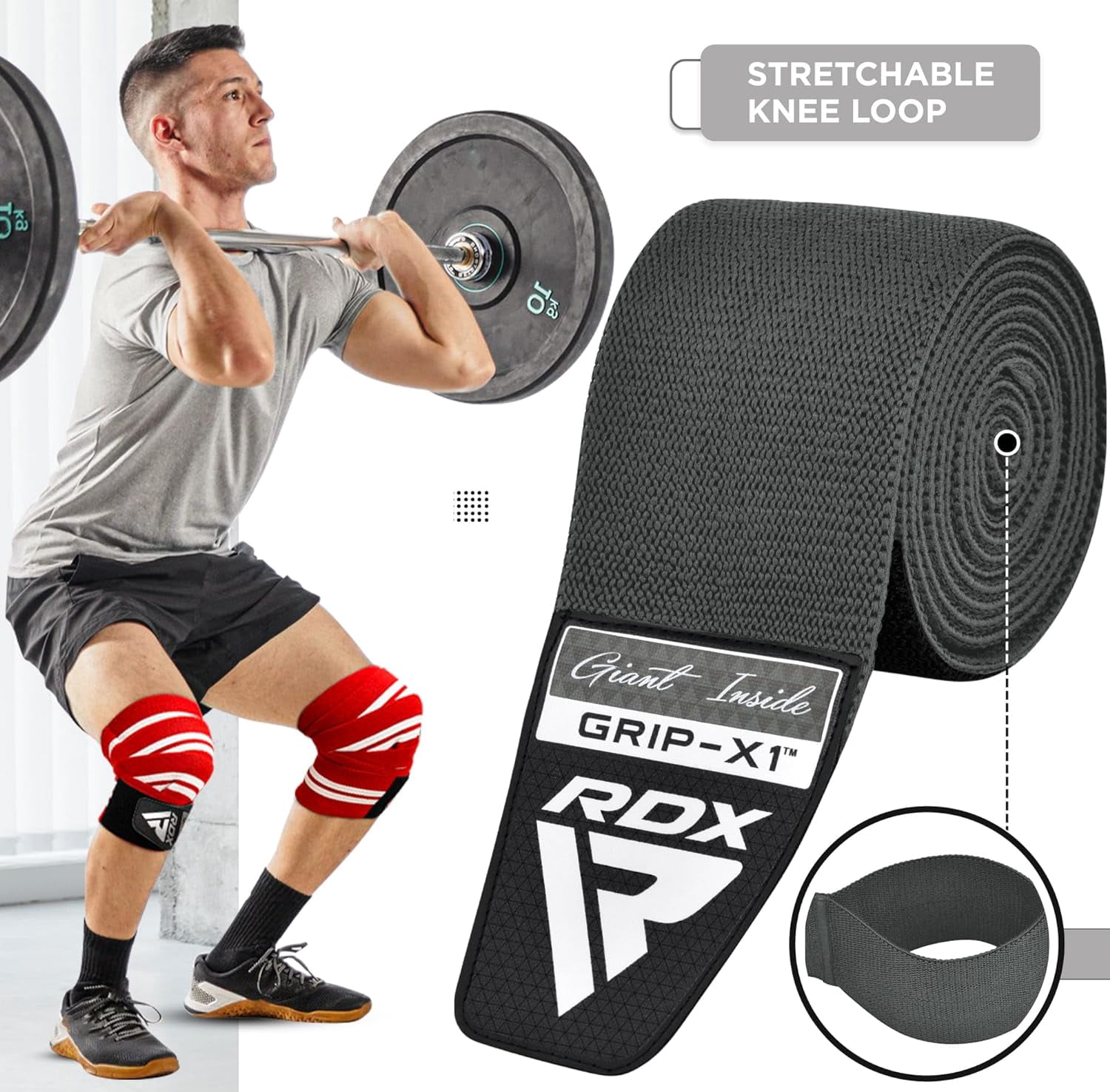 RDX Knee Wraps Weightlifting, 78" Elasticated Straps for Gym Workout Fitness Squats Powerlifting Leg Press
