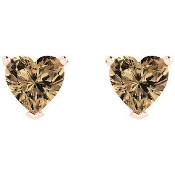 14k Rose Gold Push Back Heart Created Champagne Sapphire Stud Earrings 4MM Plated by Paris Jewelry