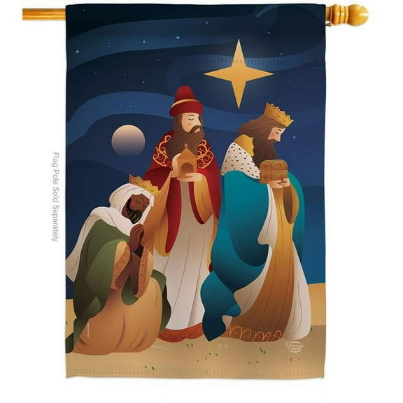 Ornament Collection H192261-BO 28 x 40 in. Three King House Flag with Winter Nativity Double-Sided Decorative Vertical Flags Decoration Banner Garden Yard Gift