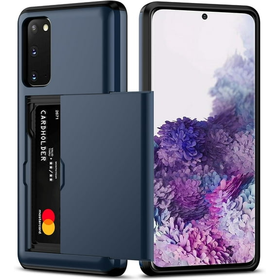 for Samsung S20 Case with Card Holder Dual Layer Heavy Duty Protective Case Hidden Card Slot Slim Wallet Case for Samsung S20 5G 6.2''(Blue)
