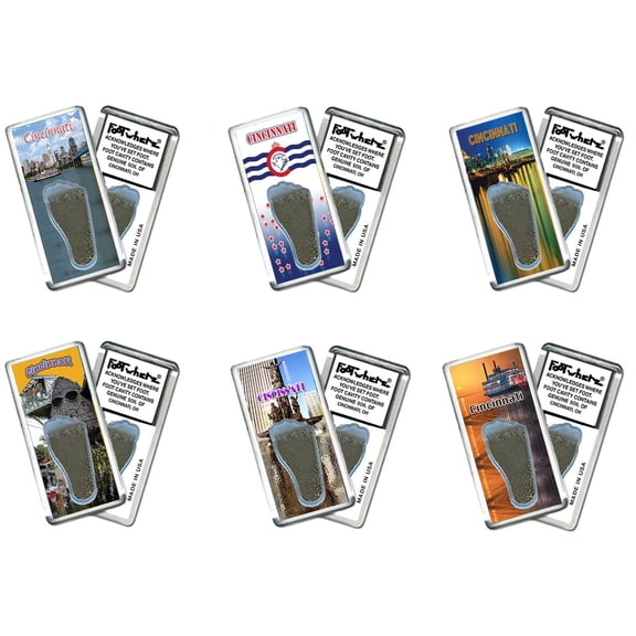 Cincinnati FootWhere Souvenir Fridge Magnets. 6 Piece Set. (CC200 - Assorted)