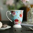 thumbnail interactive-video image 1 of Yaparhill 14oz Bone China Coffee Mug - Blue Floral Design Teacup For Women 1 of 10