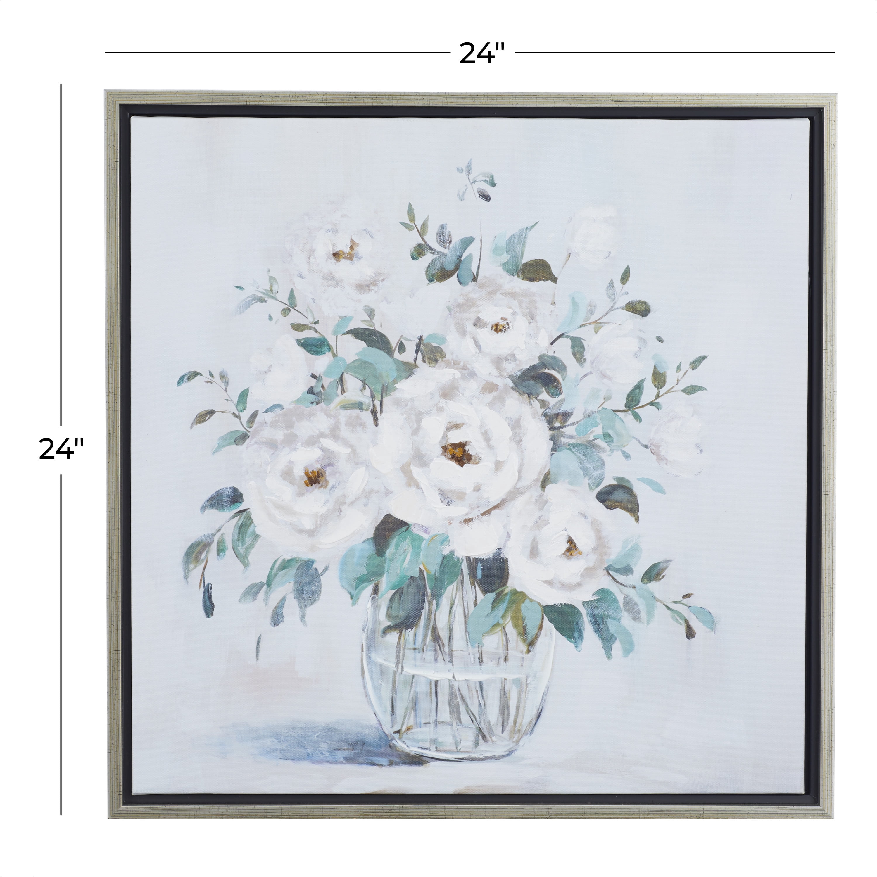 24" x 24" Bouquet Floral Framed Wall Art with Silver Frame, by DecMode