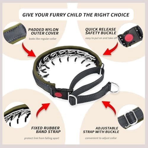 Martingale No Pull Dog Collar for Large Medium Small Dogs, Heavy Duty Nylon Reflective Adjustable Anti Pull Slip Collar with Buckle for Training Walking S Black Army Green