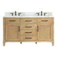 thumbnail image 2 of Solana 60" Wood Vanity in Weathered Fir Calacatta White Quartz Top no Mirror, 2 of 14