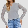 thumbnail image 2 of HONHUZH Lace Tops for Women Solid Color Tunic Tops Stylish Lace Sleeve Blouse for Spring, 2 of 3