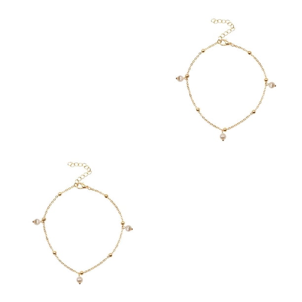 sweethay Tobillera para niñas Cadenas de pies únicas encantadoras para decoración de vestidos Perla dorada Perla dorada 2Conjunto