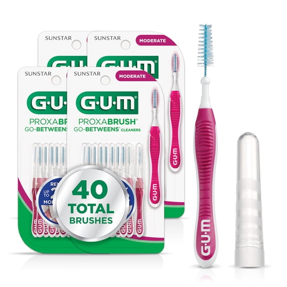 GUM Proxabrush Go-Betweens - Moderate, Interdental Brushes, Soft Bristled Dental Picks, 10 Count (Pack of 4) 40 Total